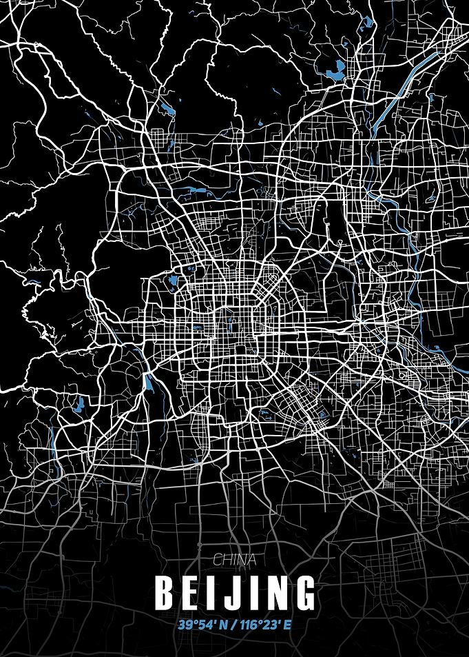 Beijing City Map - Black and White