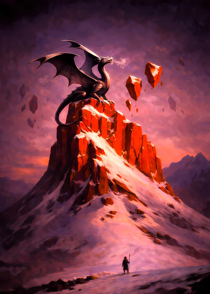 Dragon on Mountain Peak Fantasy Art