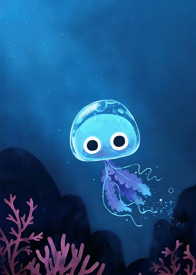 Cute Jellyfish in the Deep Sea