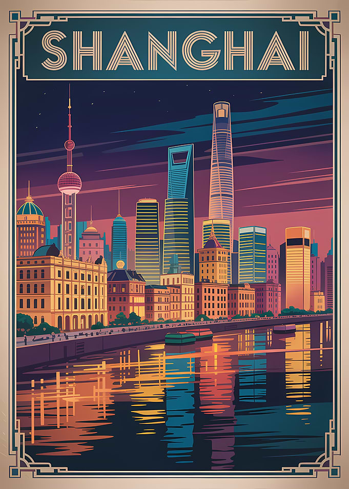 Shanghai Cityscape Art Deco Poster