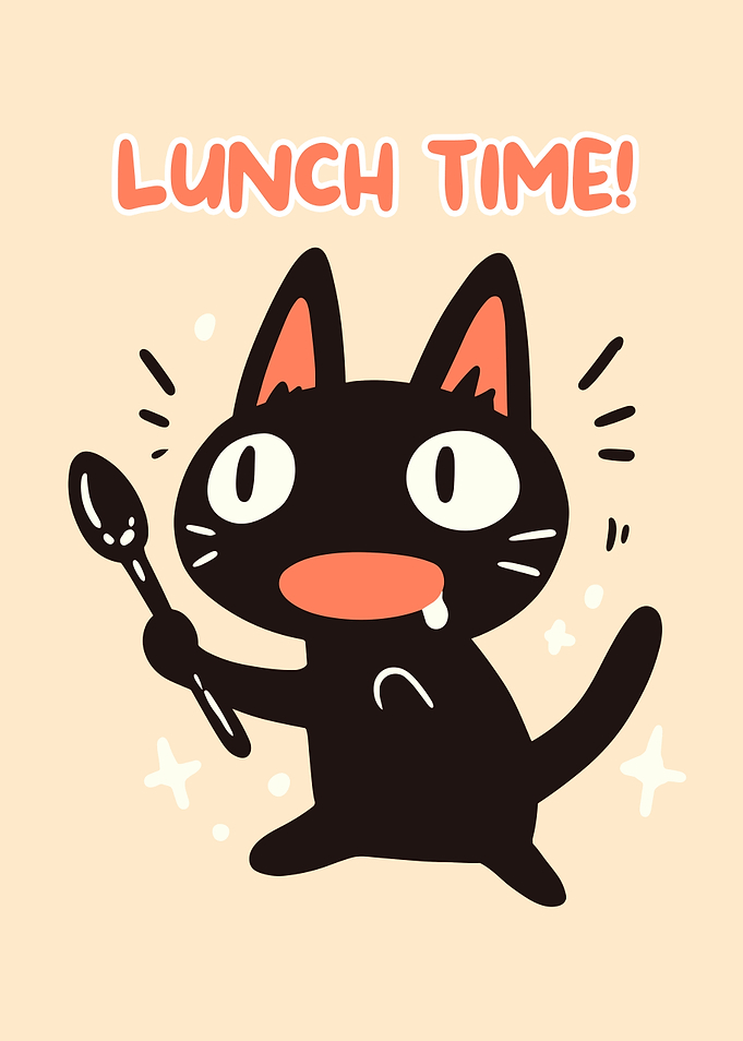 Cartoon Cat Lunch Time Illustration