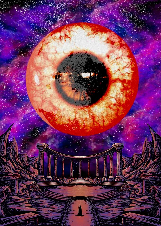 Surreal Eye in Space with Figure