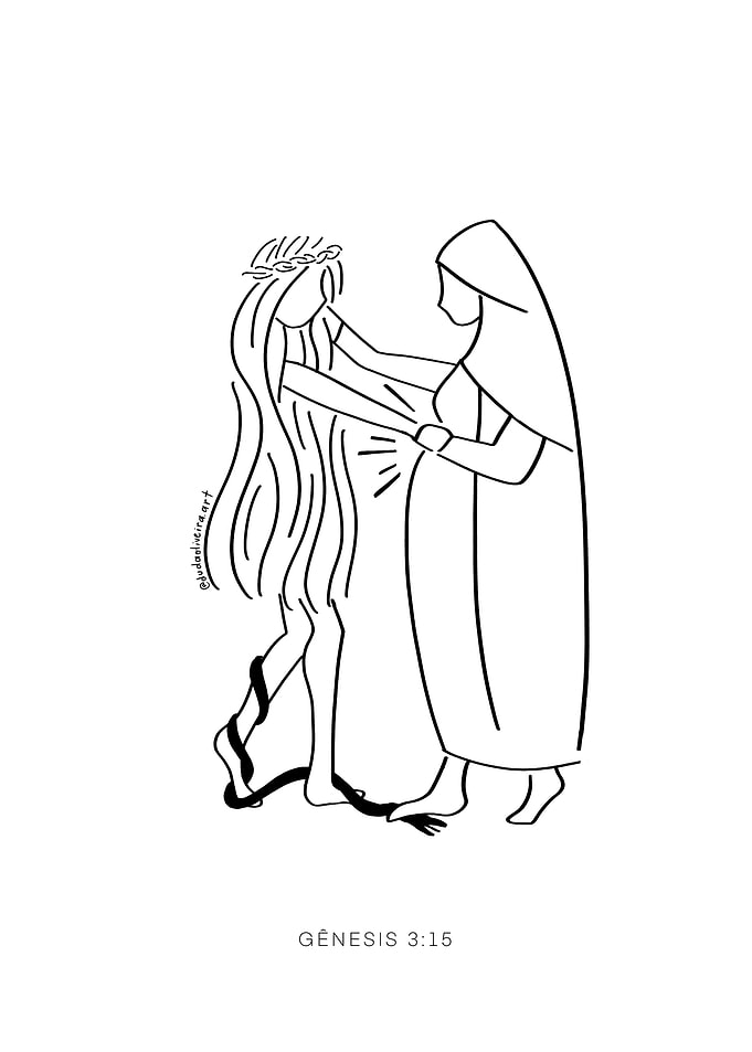Genesis 3:15 Line Art Illustration Mary and eve