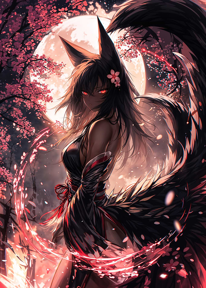 Kitsune Fox Girl with Sakura
