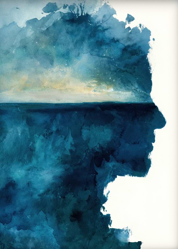 Watercolor Silhouette of a Man's Profile