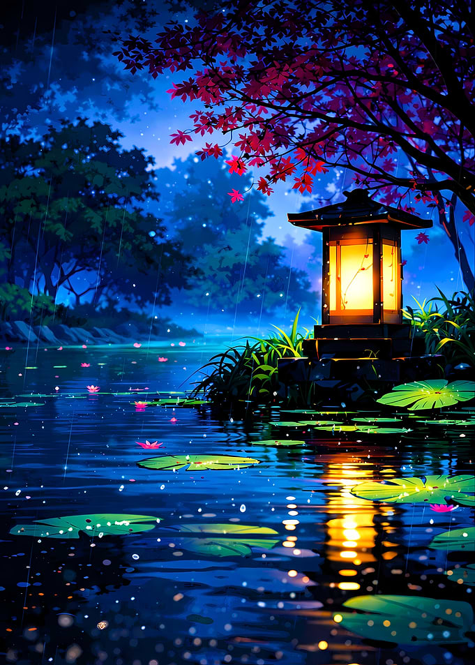 Japanese Garden Lantern in the Rain