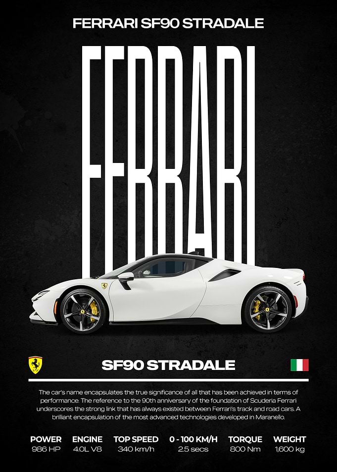 Ferrari SF90 Stradale Car Poster