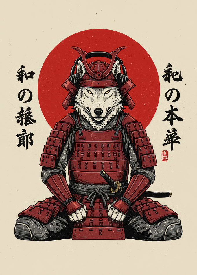Wolf Samurai with Headphones Illustration