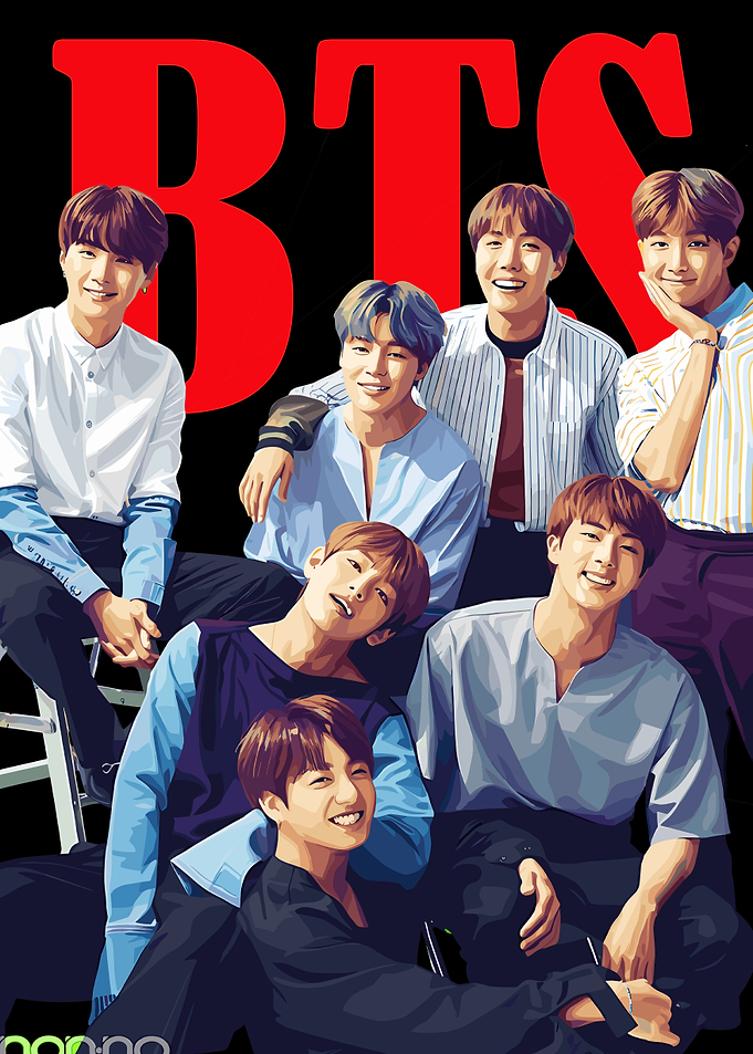 BTS Group Portrait with Red Logo
