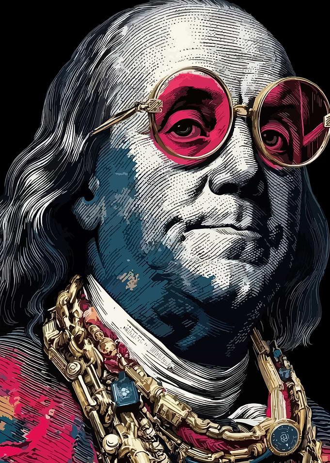 Benjamin Franklin with Pink Glasses