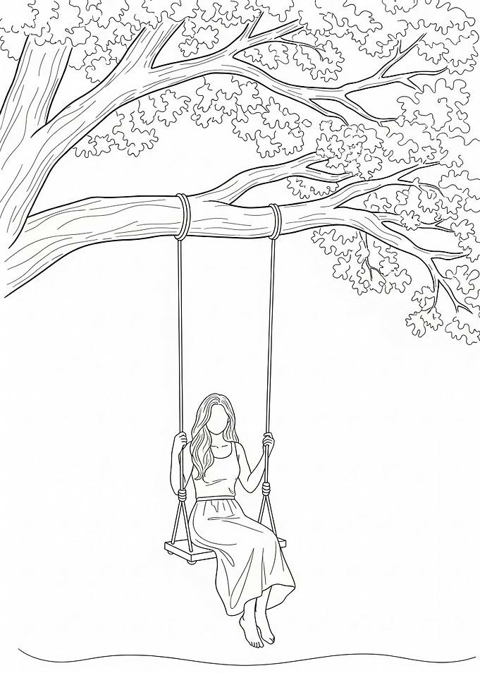 Girl on a swing coloring page