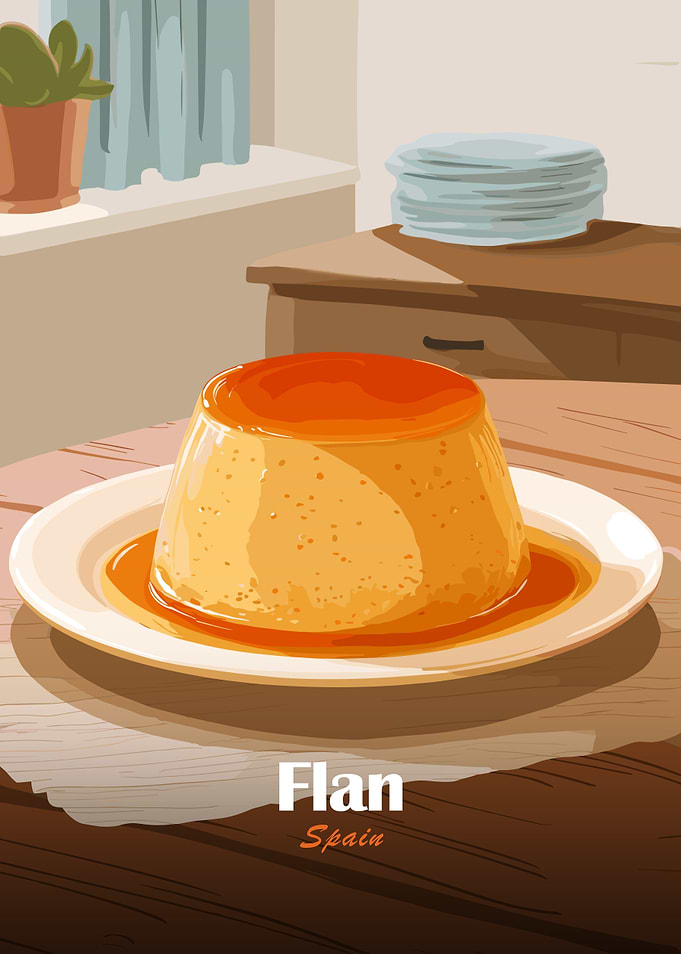 Flan Dessert from Spain Illustration