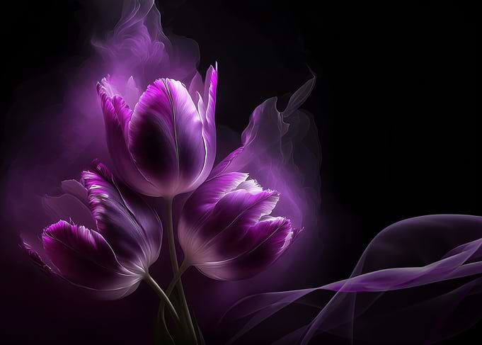 Purple Tulips with Abstract Smoke