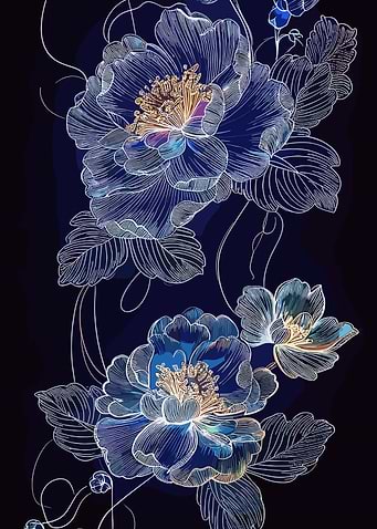 Elegant Blue Floral Line Art Pattern