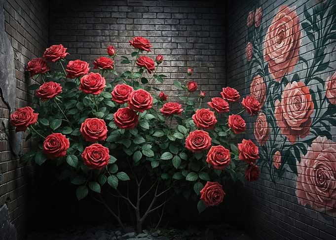 Red Roses in a Brick Corner