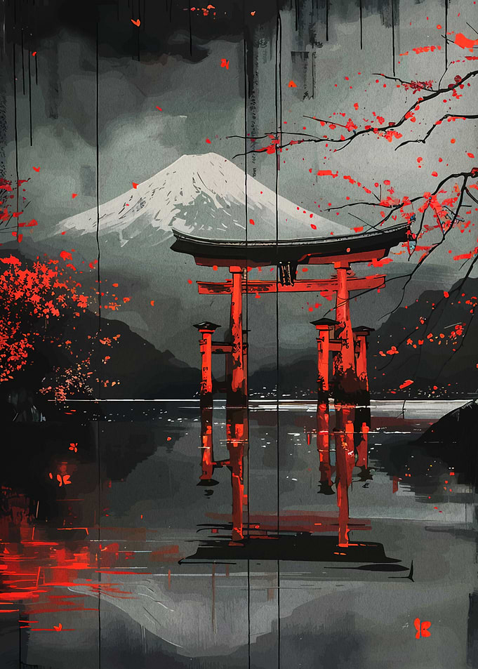 Japanese Torii Gate and Mount Fuji