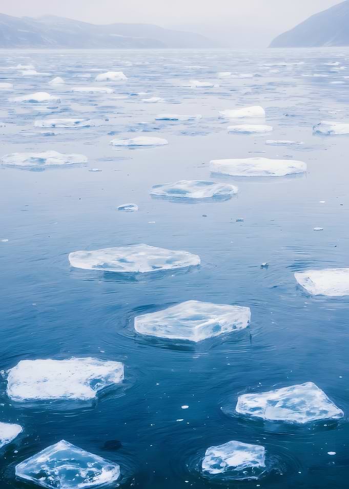 Ice Floes on a Cold Blue Sea