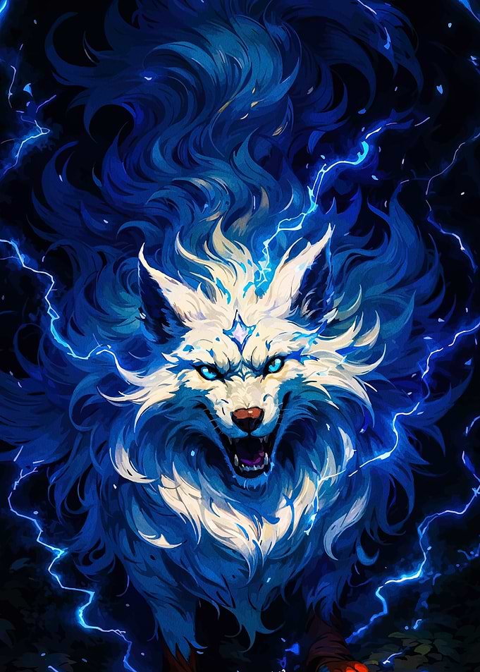 Electric Blue Wolf Fantasy Art