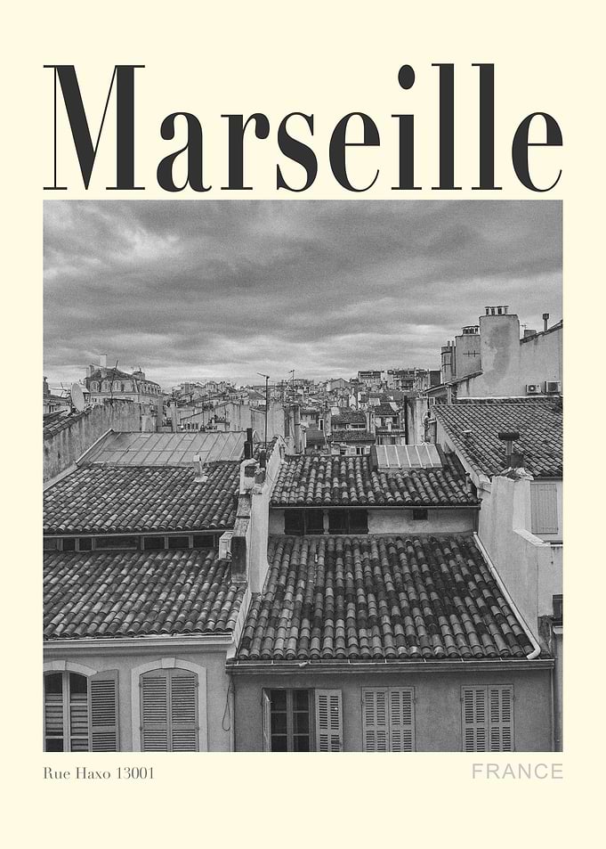 Marseille Cityscape Black and White Poster
