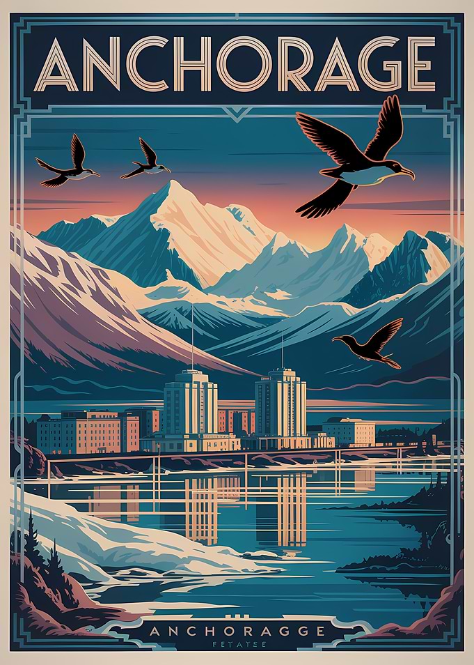 Anchorage Travel Poster Art Deco Style