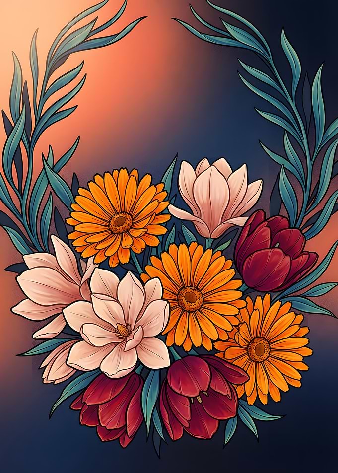 Floral Arrangement with Tulips and Daisies