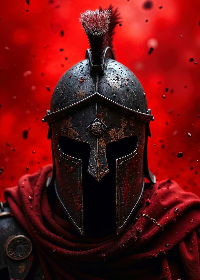 Spartan Warrior Helmet on Red Background