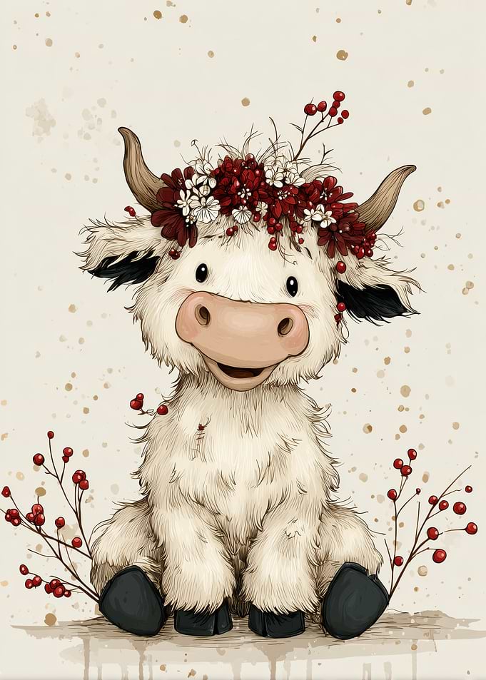 Cute Cow with Floral Crown Illustration