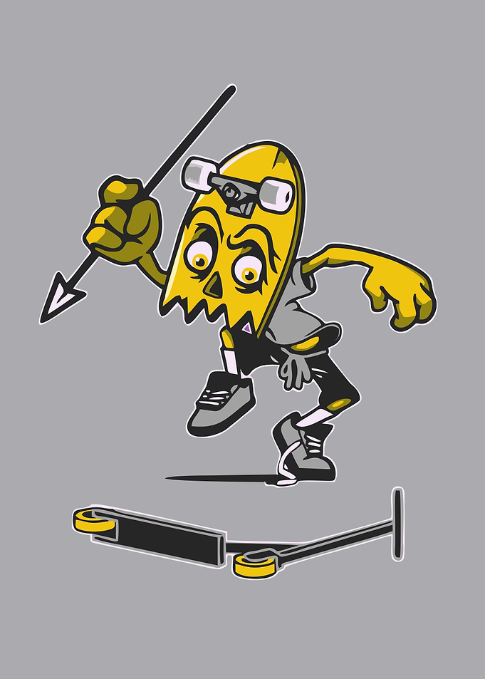 Skateboard Character with Spear Cartoon