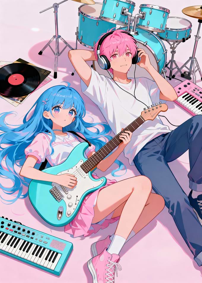 Anime Music Duo with Instruments