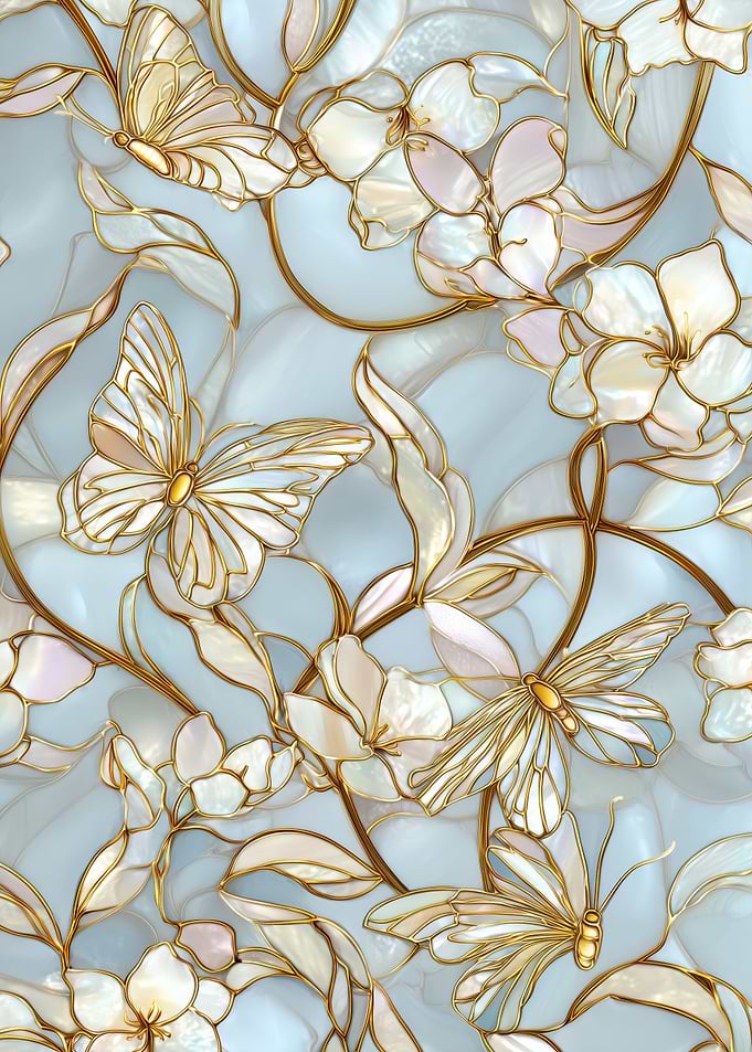 Floral Butterflies with Golden Outlines