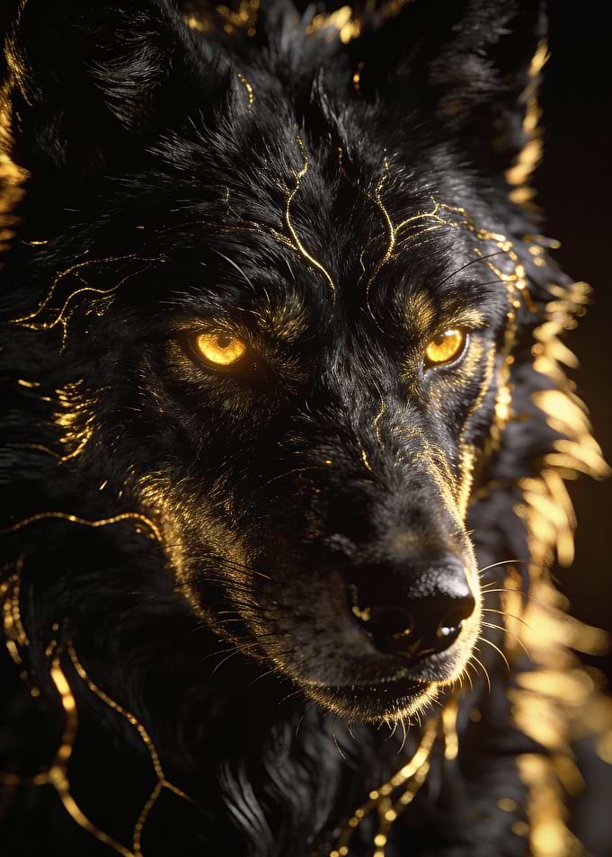 Golden-Eyed Black Wolf Portrait