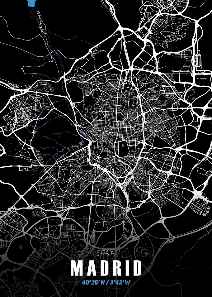 Madrid City Map - Black and White