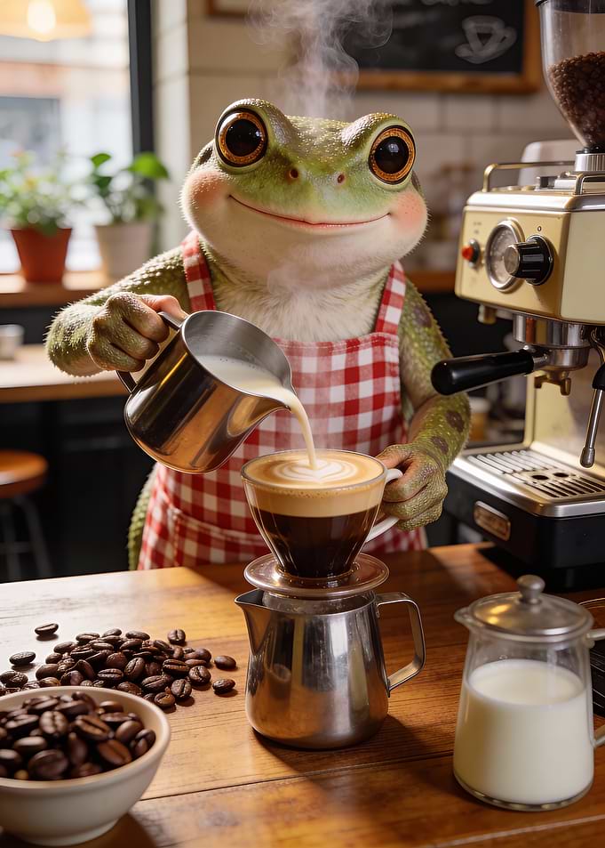 Barista Frog Makes A Coffee