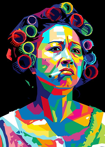 Yuen Qiu Colorful Woman with Curlers and Cigarette