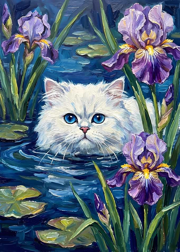 Cat in Water Lilies Painting
