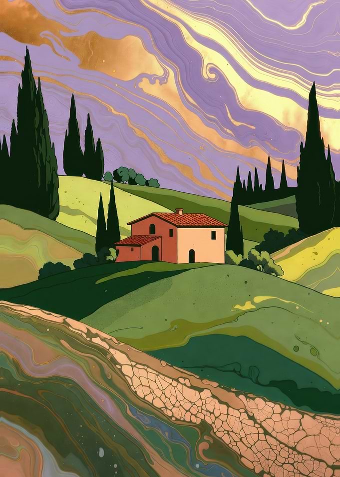 Tuscan Landscape with House and Trees