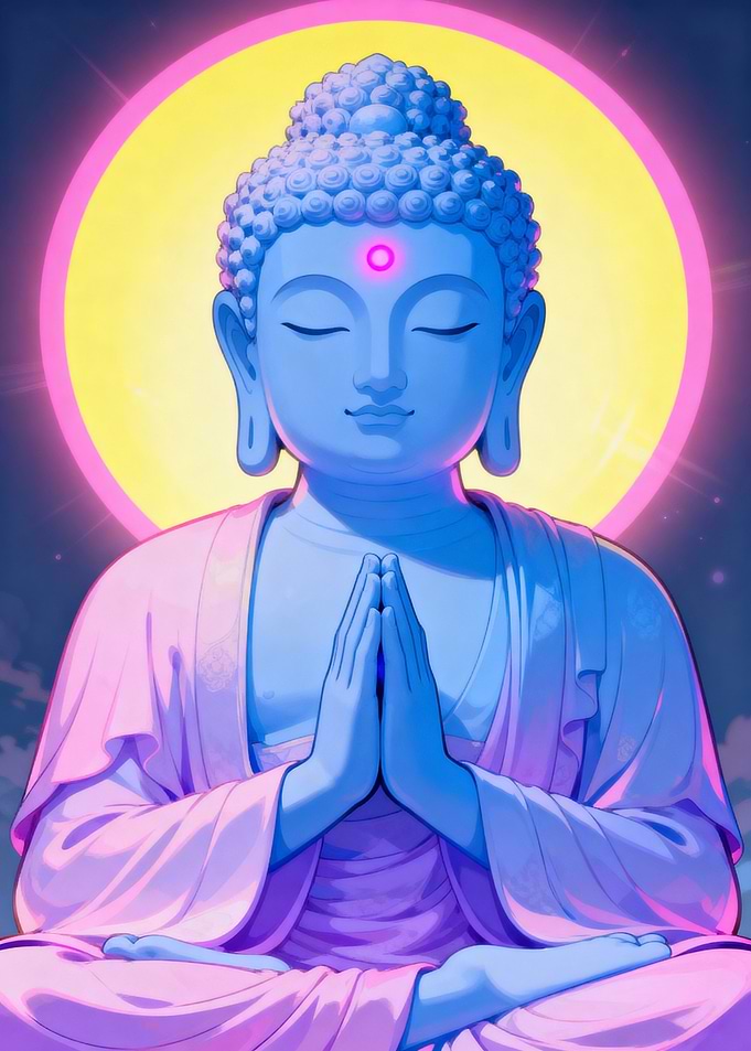 Blue Buddha in Meditation with Halo