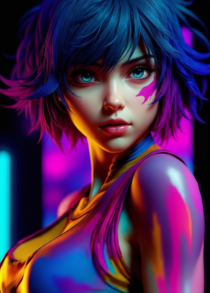 Anime Girl with Neon Hair
