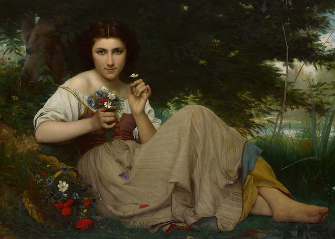 Girl with Flowers in a Meadow