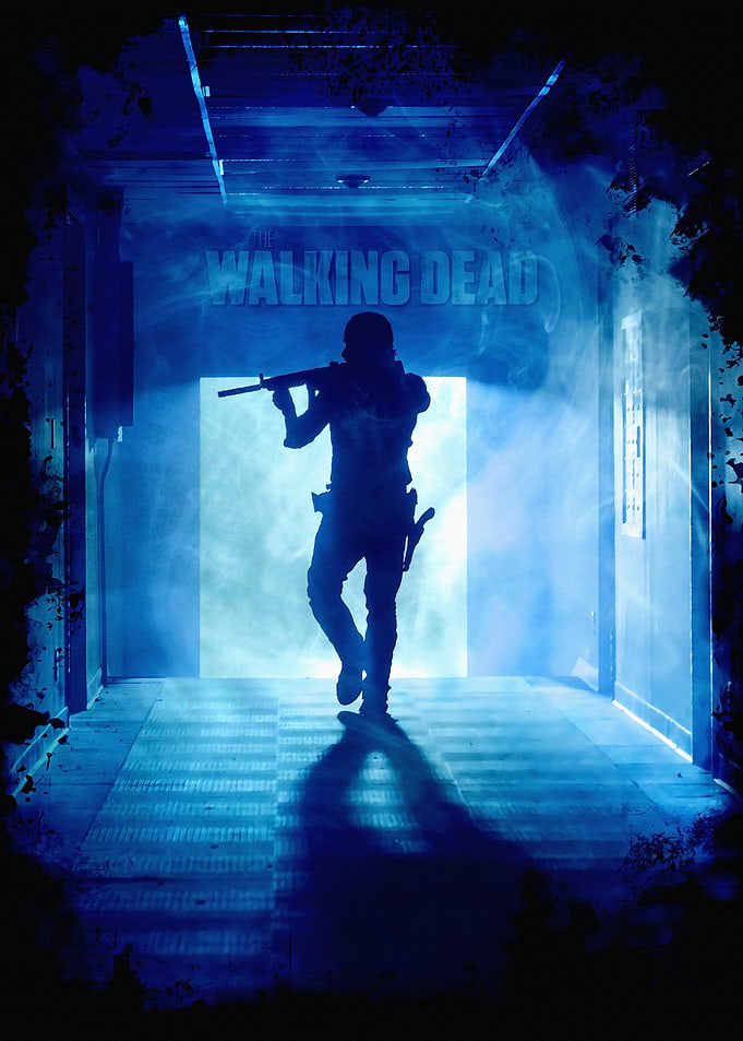 Walking Dead Silhouette in Blue Hallway