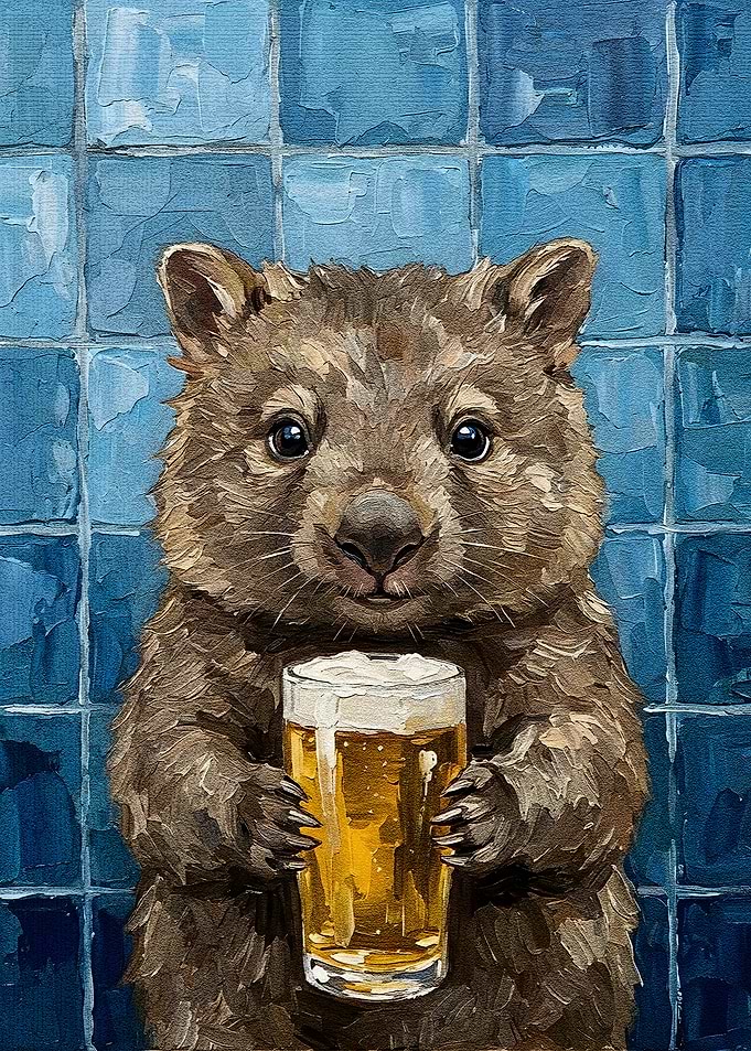 Wombat with Beer Painting