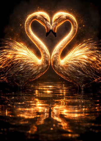 Swans Couple - Luxury Animal Wall Art - Romantic Gift Decor