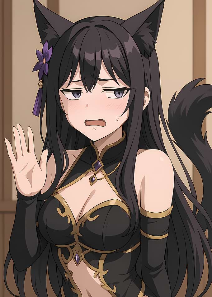 Annoyed catgirl with a Tsundere Expression