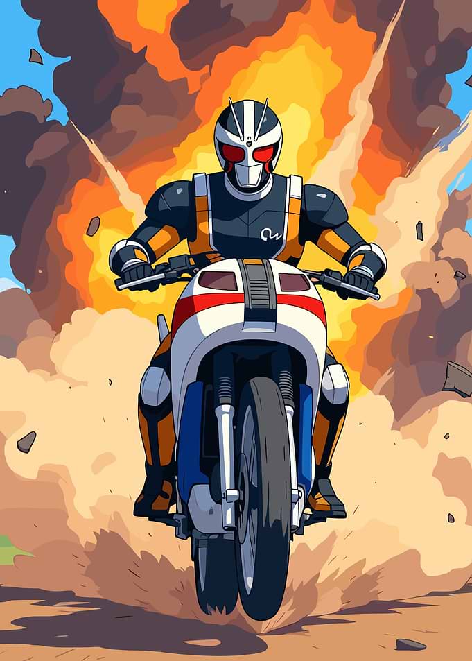 Motorcycle Rider with Explosion Background