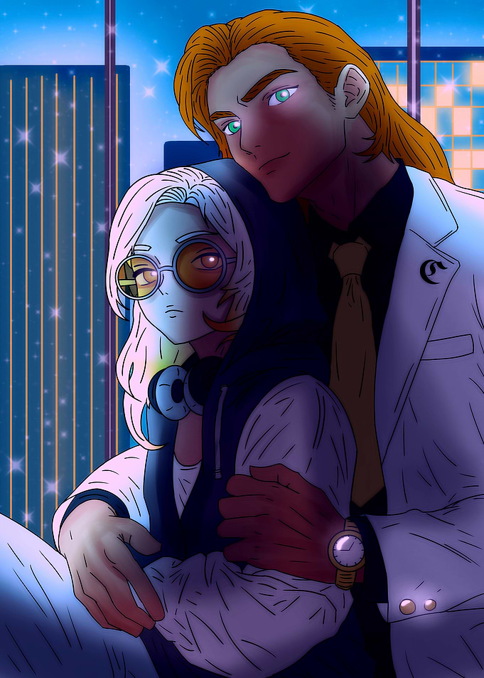 Anime Couple in Cityscape