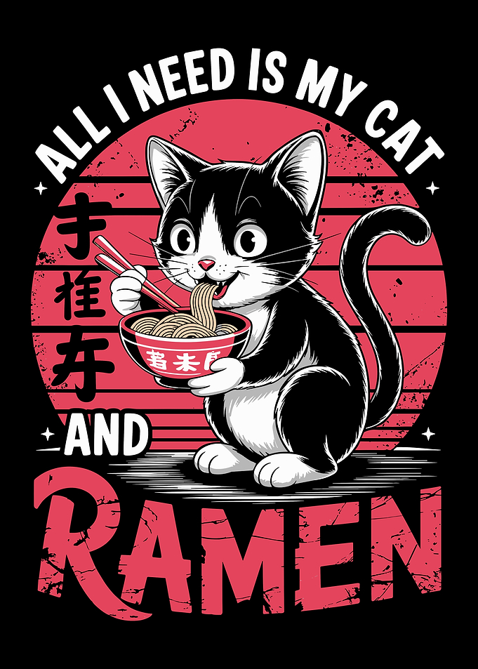 Cat and Ramen Illustration