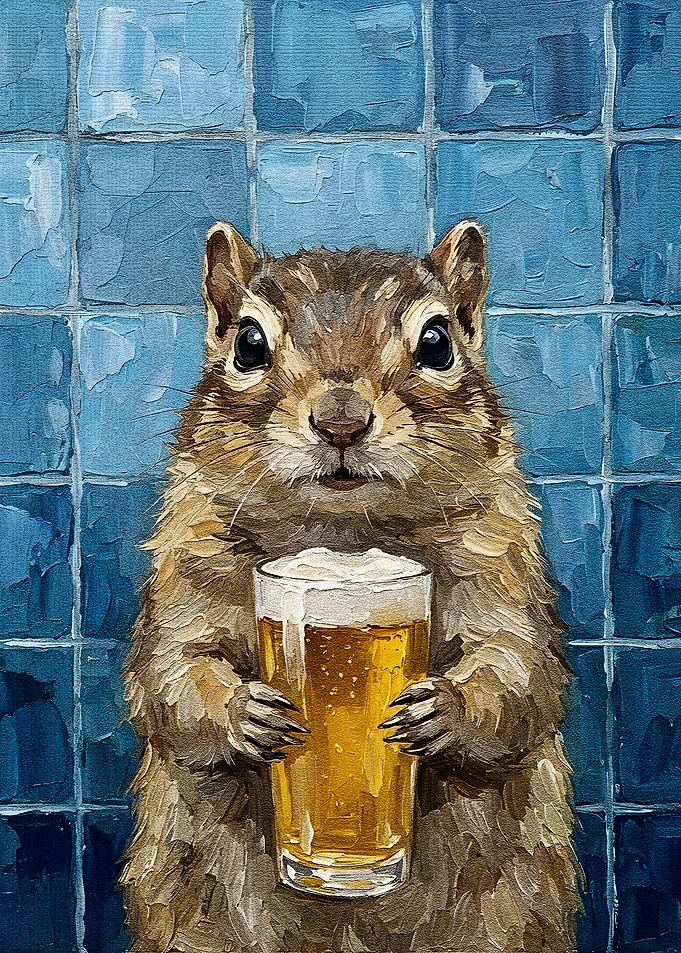 Squirrel with Beer Painting