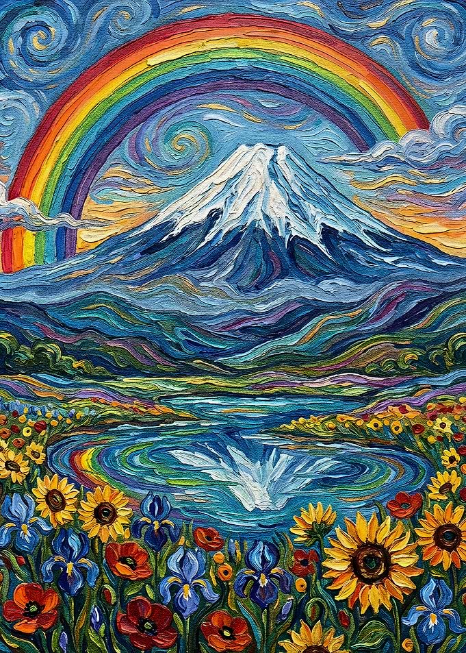 Vibrant Mountain Landscape with Rainbow