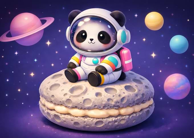 Panda Astronaut on Moon Macaron