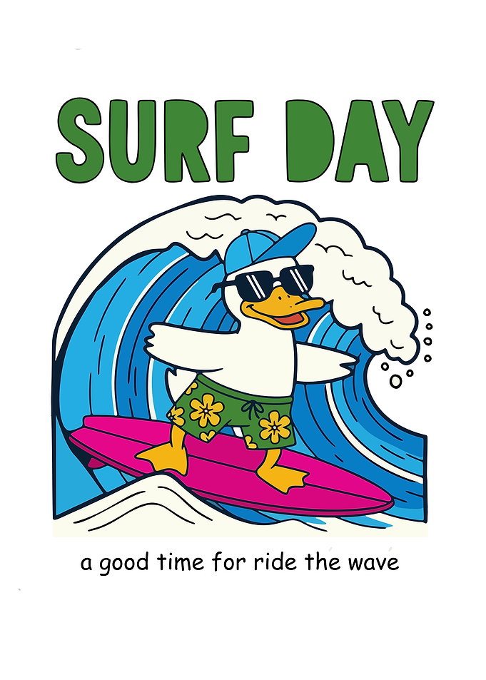 Surf Day Duck Cartoon Illustration